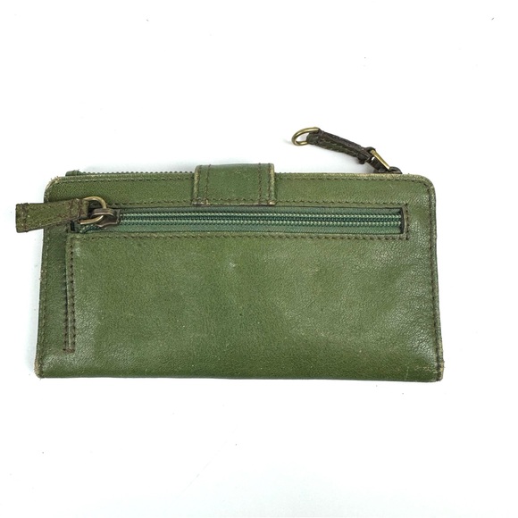 Vintage Fossil Wallet Womens Green Leather Bi-Fold Snap Wallet Y2K Retro Casual - Picture 3 of 7